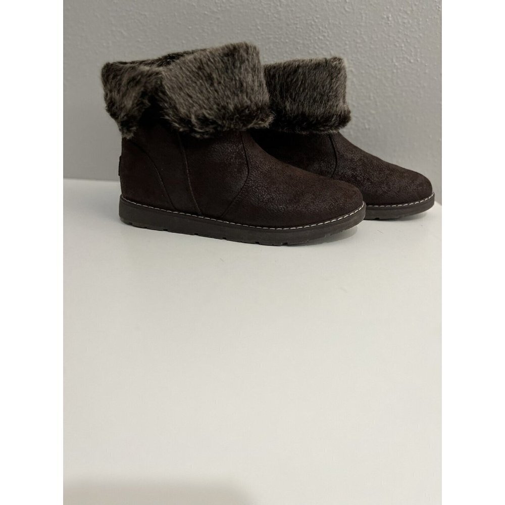 Bobs By Skechers Booties Women 8 Chocolate Ankle Fur Trim